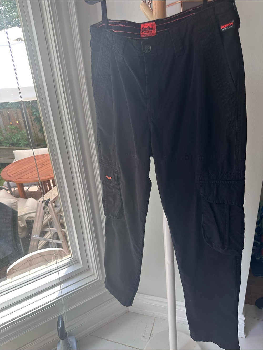 Superdry Women’s Black Cargo Military Utility Pants with Red Trim Size Small